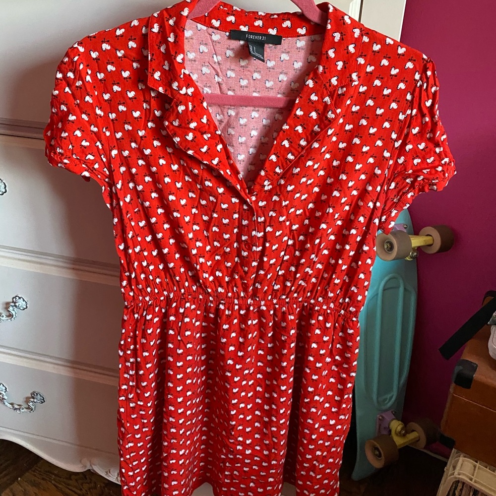 Rooster Red Dress Size Large Forever 21